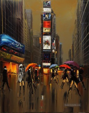 Kal Gajoum Regenschirme von New York von Palettenmesser Ölgemälde